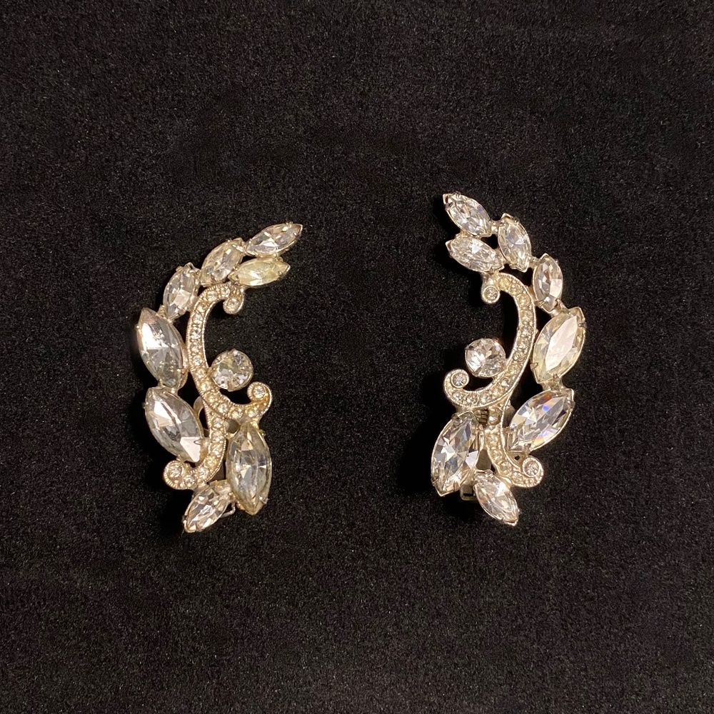 Vintage 1960's Trafari Clip-On Earrings or Dress Clips, Crystal Rhinestones